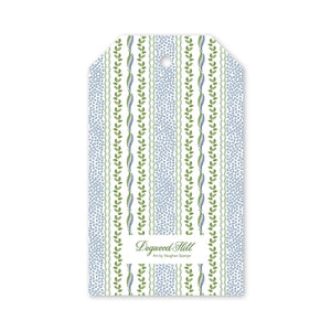 Christine’s Vine Gift Tags by Dogwood-Hill, featuring a vertical pattern of green vines and blue dots with brand text centered at the bottom.