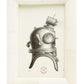 From the Velden Frame Collection by Pigeon & Poodle, this framed illustration of an antique deep-sea diving helmet with hand-etched ribbing features "Pigeon Trouble" printed below the image.