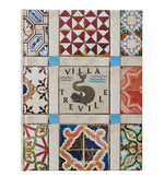 A vibrant book cover from Assouline, "Villa Treville Positano," showcases colorful tile patterns with a central tile that reads "Villa Treville" and features a fish motif, paying tribute to the renowned Amalfi Coast boutique hotel.