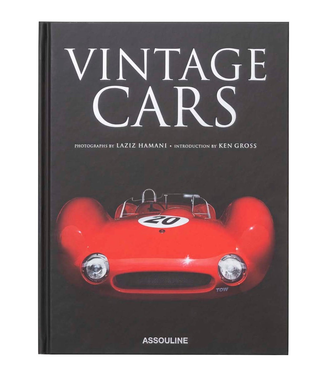 Assouline's "Vintage Cars (2nd Edition)" features a striking book cover with a front view of a red vintage race car displaying the number 20 on its hood. Showcasing luxury photography by Laziz Hamani and an introduction by Ken Gross, this edition is a stunning tribute to automotive history.
