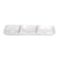 The Nashi Home White Resin Serveware Collection features a rectangular white tray with three compartments in marbled resin—perfect for serving and as an elegant home decor accent, shown on a plain white background.