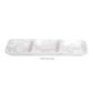 Part of the White Resin Serveware Collection by Nashi Home, this large rectangular white 3-part tray features a marbled pattern and three compartments—a stylish serving piece for home decor.
