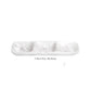 A medium-sized, rectangular white 3-part tray from the Nashi Home White Resin Serveware Collection features three compartments. Displayed on a plain white background, it's a versatile serving piece for stylish home decor. Text below: "3-Part Tray Medium".