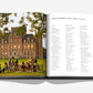 An open book, "Wine & Travel France" by Assouline, portrays a group of people enjoying wine tourism as they dine outdoors in front of a historic building on the left page, and showcases a curated wine list from "Enrico Bernardo's Ideal Wine Cellar" on the right page.
