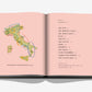 Explore "Wine & Travel Italy," an Assouline book that unveils a captivating map of Italy's harvest regions on the left page and a comprehensive table of contents on the right, detailing various Italian regions. As you delve into renowned Italian vineyards, gain insights into wine tourism with notes from Enrico Bernardo amidst this stunning landscape.