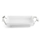 Rectangular white ceramic serving dish from the Michael Aram White Orchid Serveware Collection, featuring metal handles with floral and leaf motifs—an elegant accent that brings purity and intrigue to your table.