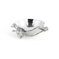 A hammered metal bowl from Michael Aram's White Orchid Serveware Collection, featuring decorative flower and branch accents on the rim for an elegant, mysterious touch.