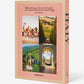 Back cover of the book "Wine & Travel Italy" by Assouline, showcasing four captivating photos: people enjoying a meal, a picturesque Italian road bordered by cypress trees, a verdant vineyard vista, and a woman unwinding in a hammock. A quote from Enrico Bernardo invites readers to delve into the enchanting world of wine tourism.