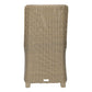 The Zeya Outdoor Dining Side Chair by Janus et Cie features a tall, rectangular wicker design with a curved backrest and four short legs—ideal for stylish, weather-resistant outdoor entertaining.