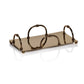 The Zodax Alessia Gold Napkin Holder features a rectangular brass design with three arched dividers and small round feet, from the Zodax brand, displayed on a white background.