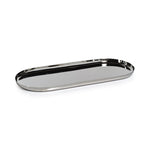 The Park Lane Oval Tray Collection by Zodax features a polished nickel, oval-shaped tray with a raised edge, shown on a white background.