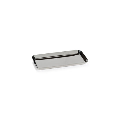 The Park Lane Versatile Rectangle Tray Collection by Zodax features a sleek, rectangular silver-colored steel tray with slightly raised edges—ideal as a modern decorative accent. Photographed on a plain white background.
