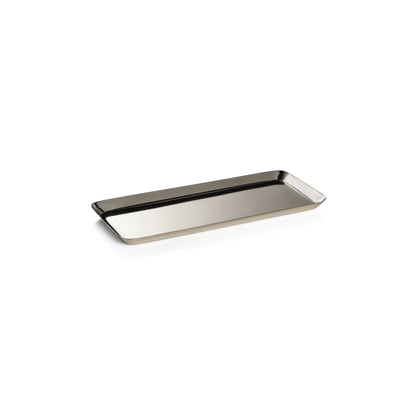 The Park Lane Versatile Rectangle Tray Collection by Zodax features a sleek, metallic steel tray with raised edges, ideal for serving or organizing essentials and adding a decorative touch to your space.