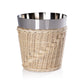 The Zodax Palmier Barware Collection wine cooler features a beige hand-woven rattan exterior and stainless steel interior, shown against a white background.