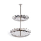 The Scalloped Two-Tier Tray Collection by Zodax features polished nickel trays with scalloped edges and a central support pole.