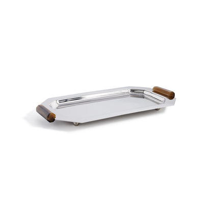 Octagon Metal Tray with Horn Handle Collection by Zodax, featuring raised edges and cylindrical horn handles at both ends, shown on a white background.