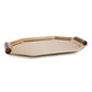 The Zodax Octagon Metal Tray with Horn Handle Collection features a polished gold serving tray with raised horn handles, a reflective surface, and geometric octagonal edges.