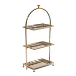 The Zodax High Tea 3-Tier Stand Collection features gold metal rectangular trays with an arched handle and four feet, ideal for elegant pastry displays or afternoon tea service.