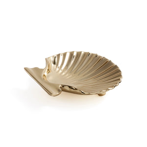 The Sanibel Shell Tray by Zodax features a gold-colored, seashell-inspired design—ideal for adding coastal charm to any beach lover’s home. Photographed on a white background.