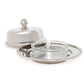 The Zodax Parisian Butter Dish features a clear glass base with a matching nickel-finished cover, elegantly showcased on a white background.