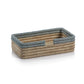 The Zodax La Côte Coiled Napkin Holder Collection features a rectangular rattan holder with tan sides and blue-gray trim—an elegant table decor accent for any setting.
