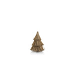 The Zodax Abaca Rope Tree Collection features a small fir-shaped tree crafted from golden abaca rope, ideal for Christmas holiday decor, shown against a plain white background.