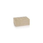 The La Bocca Woven Raffia Box Collection by Zodax features a rectangular beige box with a lid and subtle zigzag top, offering artisanal charm and stylish storage. Shown here against a plain white background.