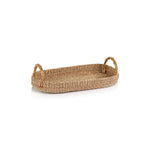 Zodax Bamboo Handle Abaca Tray Collection: Rectangular abaca tray with two rounded bamboo handles on each end, shown on a white background.