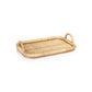 The Zodax Tropique Rectangular Rattan Tray Collection features natural rattan trays with raised edges and dual handles, displayed on a white background.