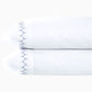 Two white pillows from the John Robshaw Stitched Indigo Bedding Collection, each featuring a blue stitched pattern along one edge, are stacked against a plain white background.