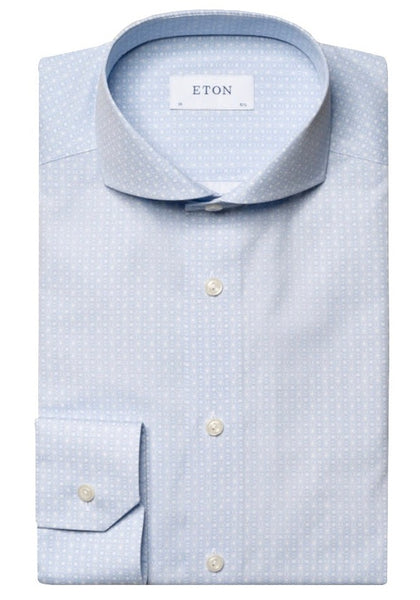 Eton Slim Light Blue Geometric Print Signature Poplin Shirt