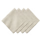 Four beige linen napkins from the Juliska Berry Scallop Napkin & Tablecloth Collection are neatly arranged in a fanned-out pattern on a white background, adding an elegant touch to any table setting.