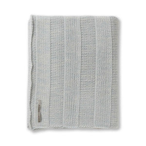 The Garmercy Throw by Alicia Adams Alpaca is a neatly folded, light gray baby alpaca blanket featuring a small rectangular tag on one edge, displayed against a white background.