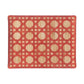 The Epoch Versailles Collection placemat by HestiaLiving features a light wood pattern with a red geometric lattice, ideal for al fresco dining or holiday gatherings.