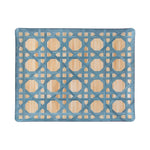 The HestiaLiving Epoch Versailles Collection tray features a blue lattice pattern over a light wood grain background—ideal for holiday entertaining or al fresco dining.