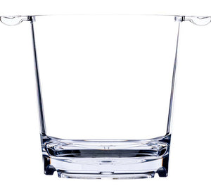 The Bold Vogue Acrylic Ice Bucket, featuring a clear and elegant design with two small side handles, is photographed against a white background.