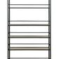 The Tom-Tom Etagere by Century Furniture is a tall black wrought iron bookshelf with six evenly spaced shelves and gold accents at the top corners and feet, shown against a white background.