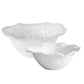 Two white bowls from the Vida Alegria Melamine Bowl Collection by Beatriz Ball feature wavy, textured rims and a beaded edge, offering the look of luxury melamine on a plain white background.