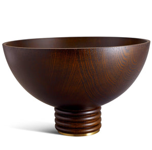 The Alhambra Bowl Collection by L'Objet features smoked ash bowls with wide, shallow shapes and ribbed bases, adding a touch of elegance and striking decorative accent to any plain white background.