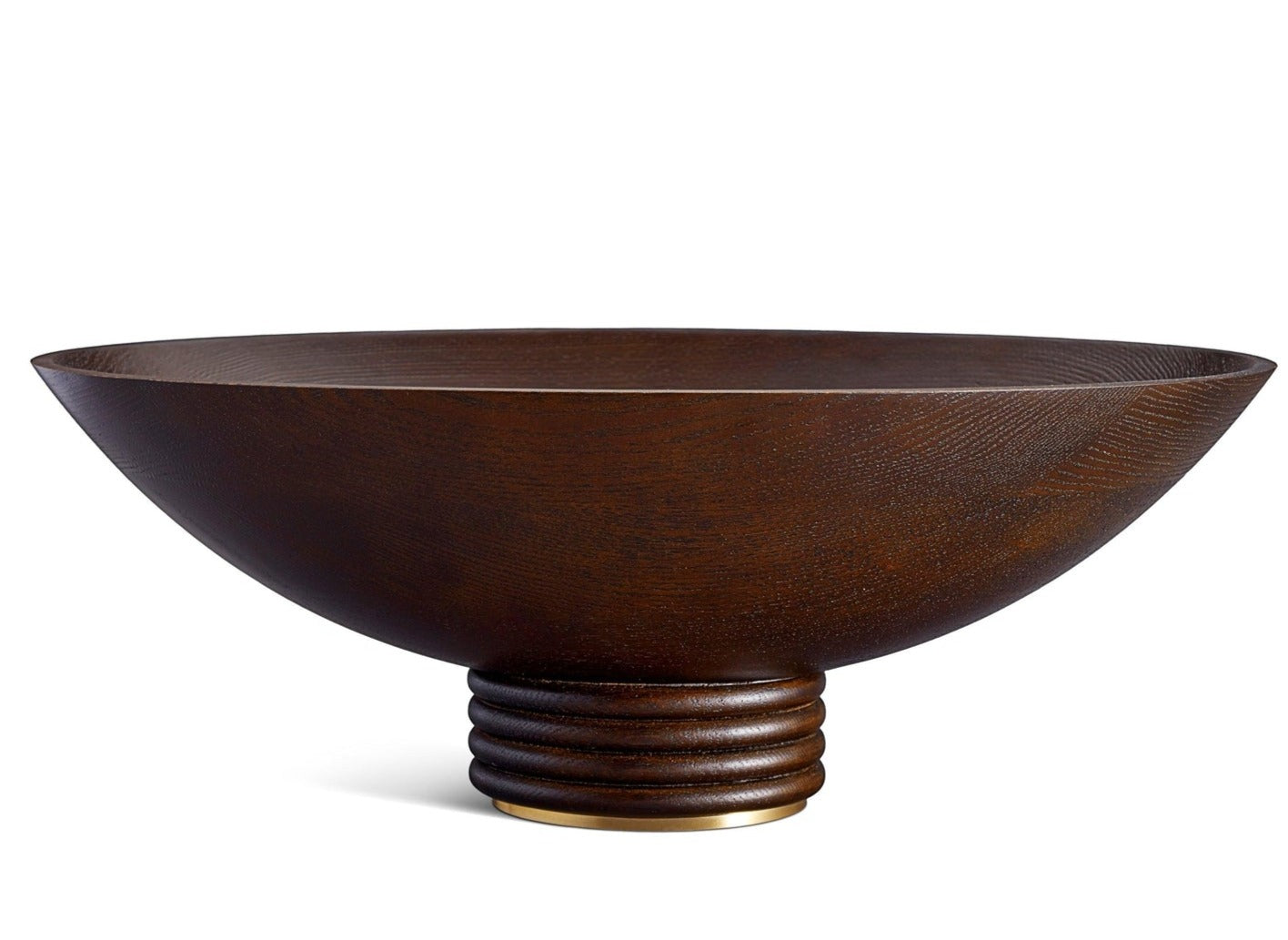 From the Alhambra Bowl Collection by L'Objet, this wide, shallow Smoked Ash bowl features a textured surface and ribbed circular base, offering an elegant accent inspired by Alhambra Gardens. Displayed on a white background.