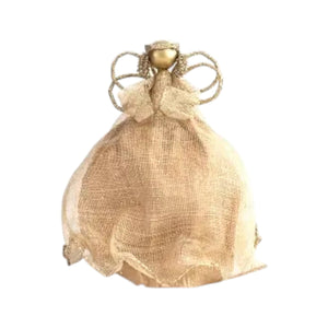 The Dekorasyon Sinamay Twine Angel Tree Topper features gold mesh and a bead-like closure, shaped as an abstract angel with wings and head—ideal as a unique tree topper or elegant Christmas decoration.