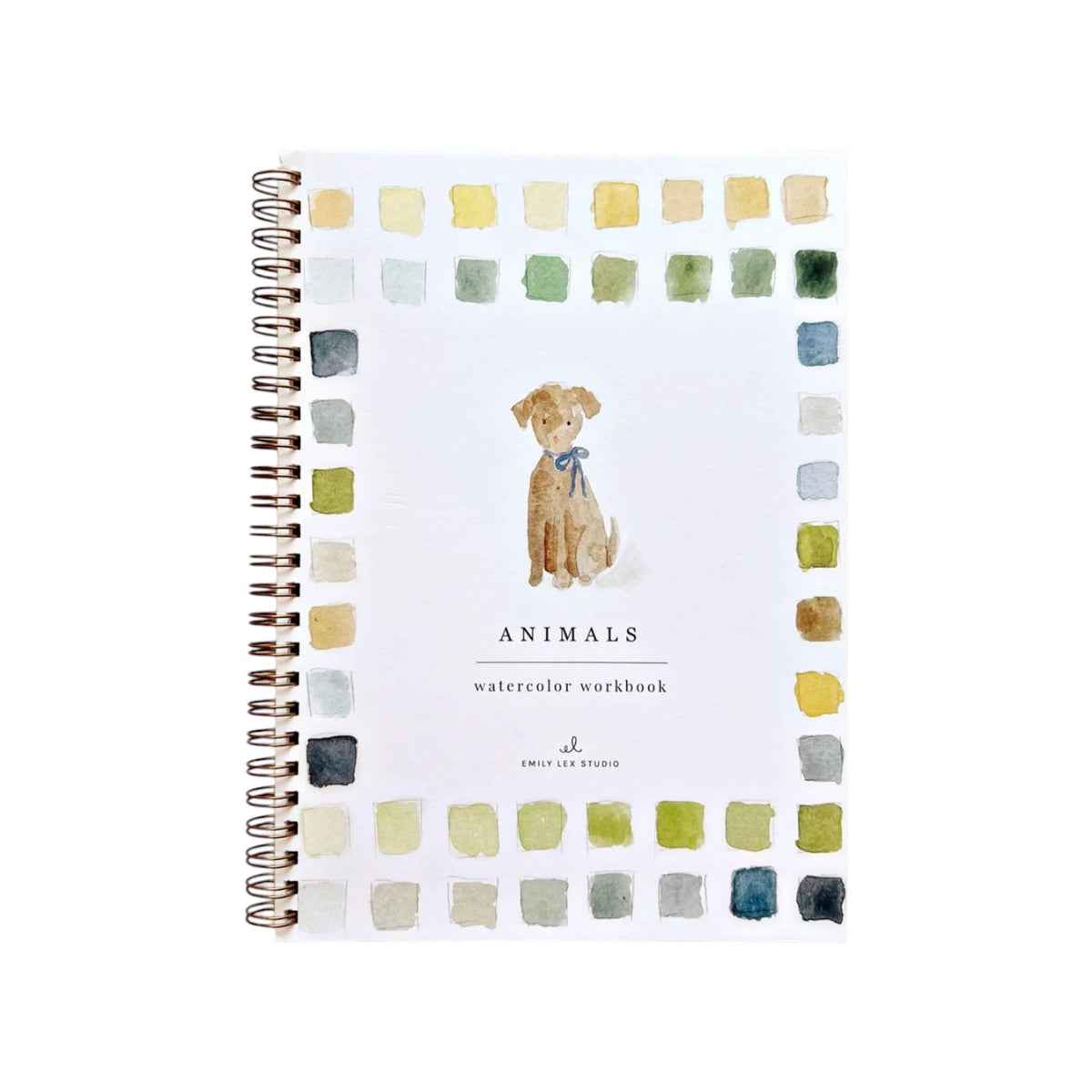 This spiral-bound “Watercolor Workbooks” by Emily Lex Studio features a charming watercolor dog illustration and a vibrant square border, making it perfect for inspiring creative painting and watercolor art activities.