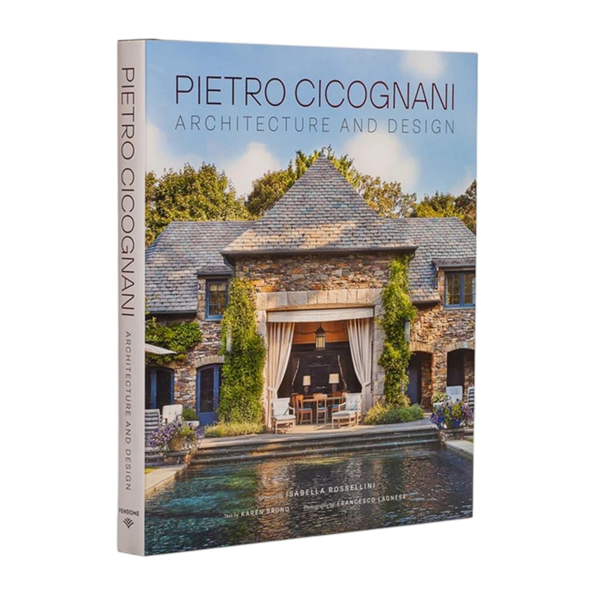Explore the inspiring monograph Pietro Cicognani: Architecture and Design from Common Ground, featuring a captivating cover that highlights a stone country house with a pool nestled amid lush greenery.