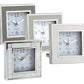 The Square Silver Alarm Clock Collection by Addison Ross features four stylish silver and white analog clocks with unique frames, all displaying 10:09—ideal for enhancing your bedside table.