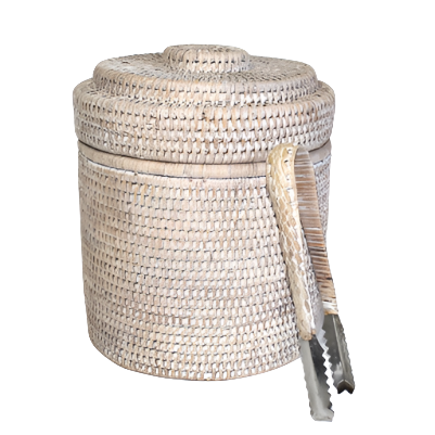 White Washed Rattan Ice Bucket Collection - Thumbnail 2