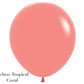 A single inflated Solid Balloon from Burton+Burton in a stunning coral color, featuring "Deluxe Tropical Coral" text in the bottom-left corner, perfect for enhancing live floral arrangements or adding a touch of elegance to your balloon bouquet.