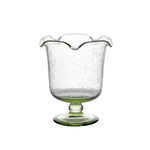 The Juliska Provence Vase by Juliska features mouth-blown glass with a flared, scalloped rim and bubble-inspired texture, set on a short pedestal base—a whimsical centerpiece for any space.