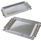 The Beatriz Ball Garden Bamboo Rectangular Tray Collection features three silver aluminum alloy trays with textured surfaces and gold-toned handles, stacked on a white background—ideal for decorative serving.