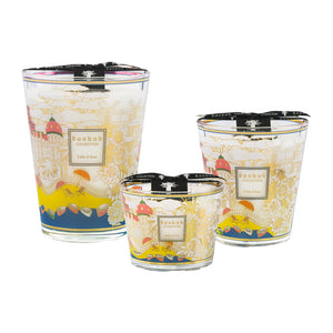 Baobab Collection Cities Cote d'Azur candles by Baobab feature a vibrant Thierry Larcher design on glass containers, available in small, medium, and large sizes.
