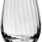 The Corinne Collection tumbler by William Yeoward Crystal is a clear, round glass with a thick base and elegant vertical optic pattern, displayed against a white background.